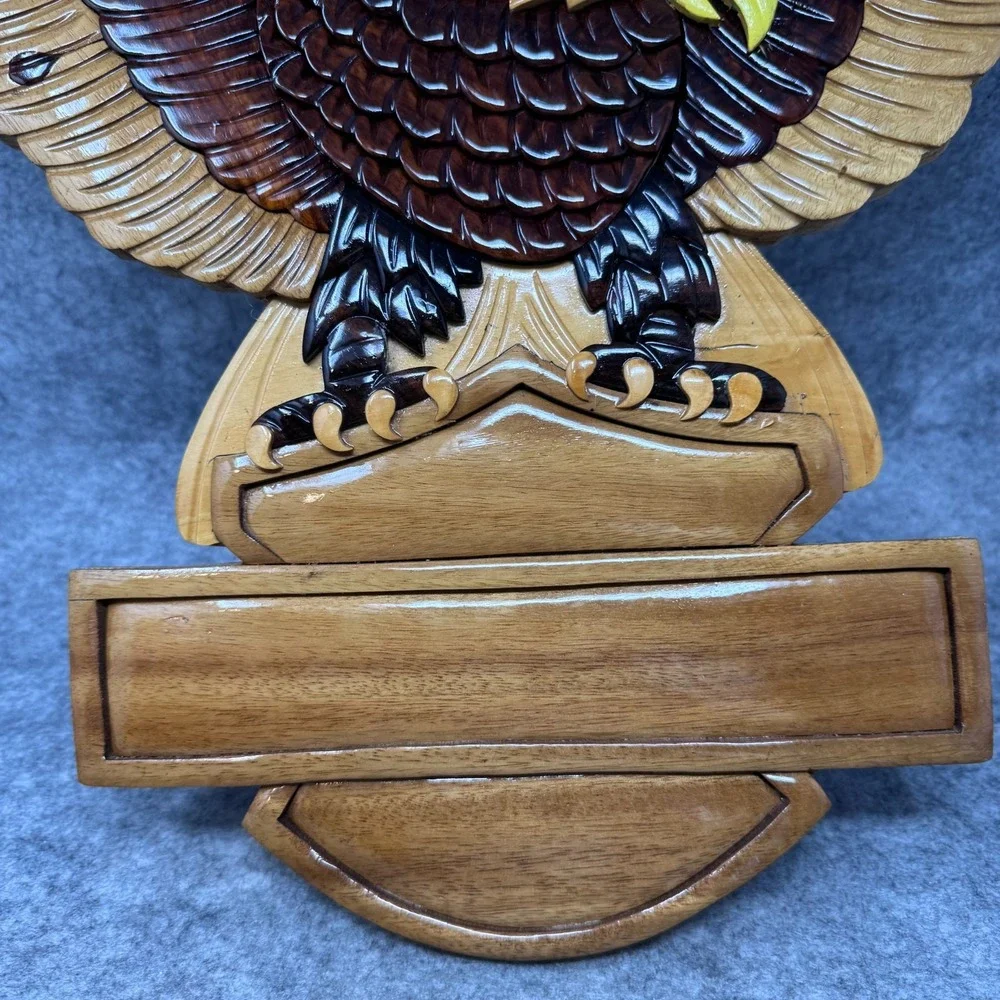 Handmade Wooden Carved Sign Golden Eagle Motorcycle Plaque Harley Mancave Biker